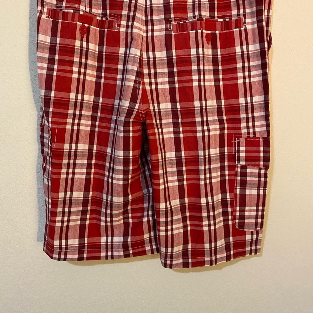 Southpole Y2K  Retro Red Plaid Bermuda Cargo Streetwear HipHop Shorts Size 40 - Picture 9 of 14